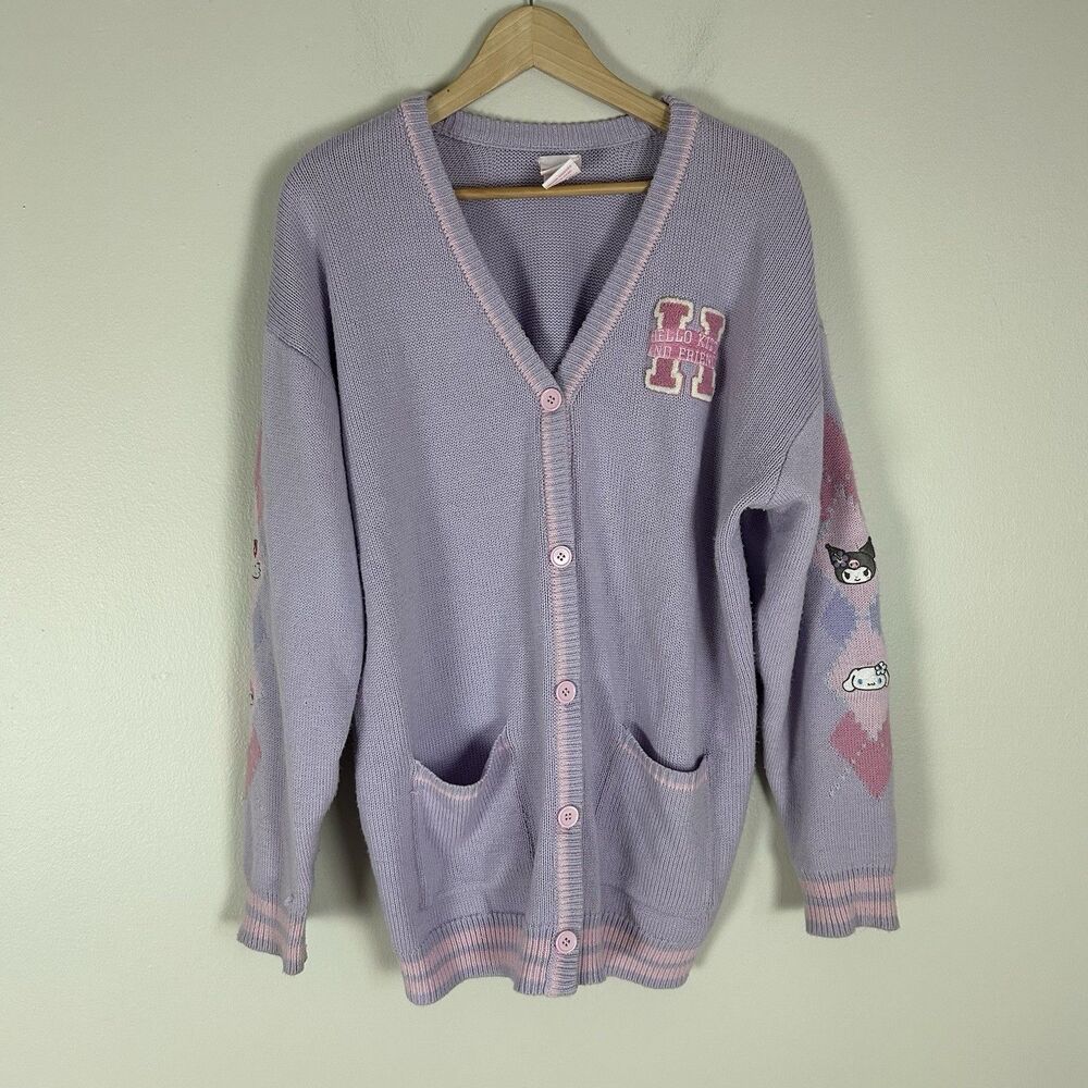 Hello Kitty Womens L Sawri Cardigan Sweater Y2K Varsity Kogyaru